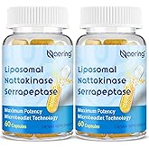 Liposomal Nattokinase 12,000 FU Serrapeptase 360,000 SPU Enzyme Supplement - Enriched with Synergistic Enzymes and Nutrient Blend & Inulin for Circulatory, Gut, Digestion 60 Capsules (2 Bottle)