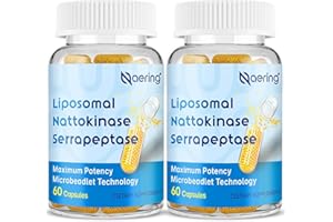 NAERING Liposomal Nattokinase 12,000 FU Serrapeptase 360,000 SPU Enzyme Supplement - Enriched with Synergistic Enzymes and Nutrient Blend & Inulin for Circulatory, Gut, Digestion 60 Capsules (2 Bottle)