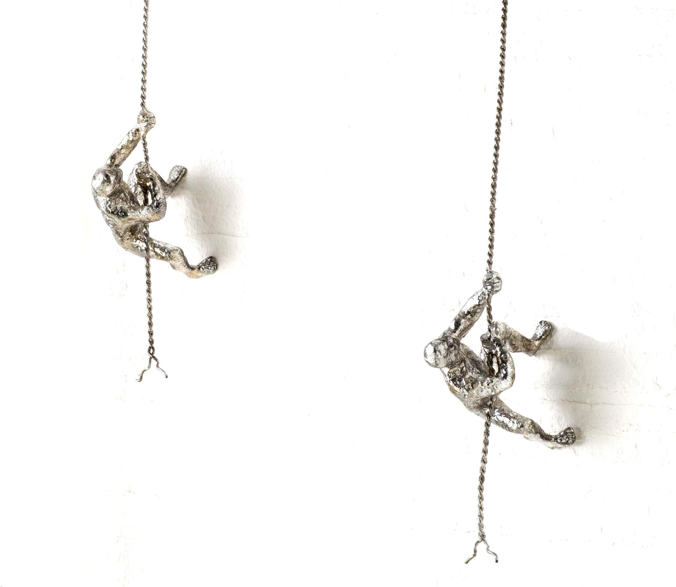 Global ViewsSilver Metal Climbing Man Wall Sculpture Set 2 | Hanging Climber Modern Victory