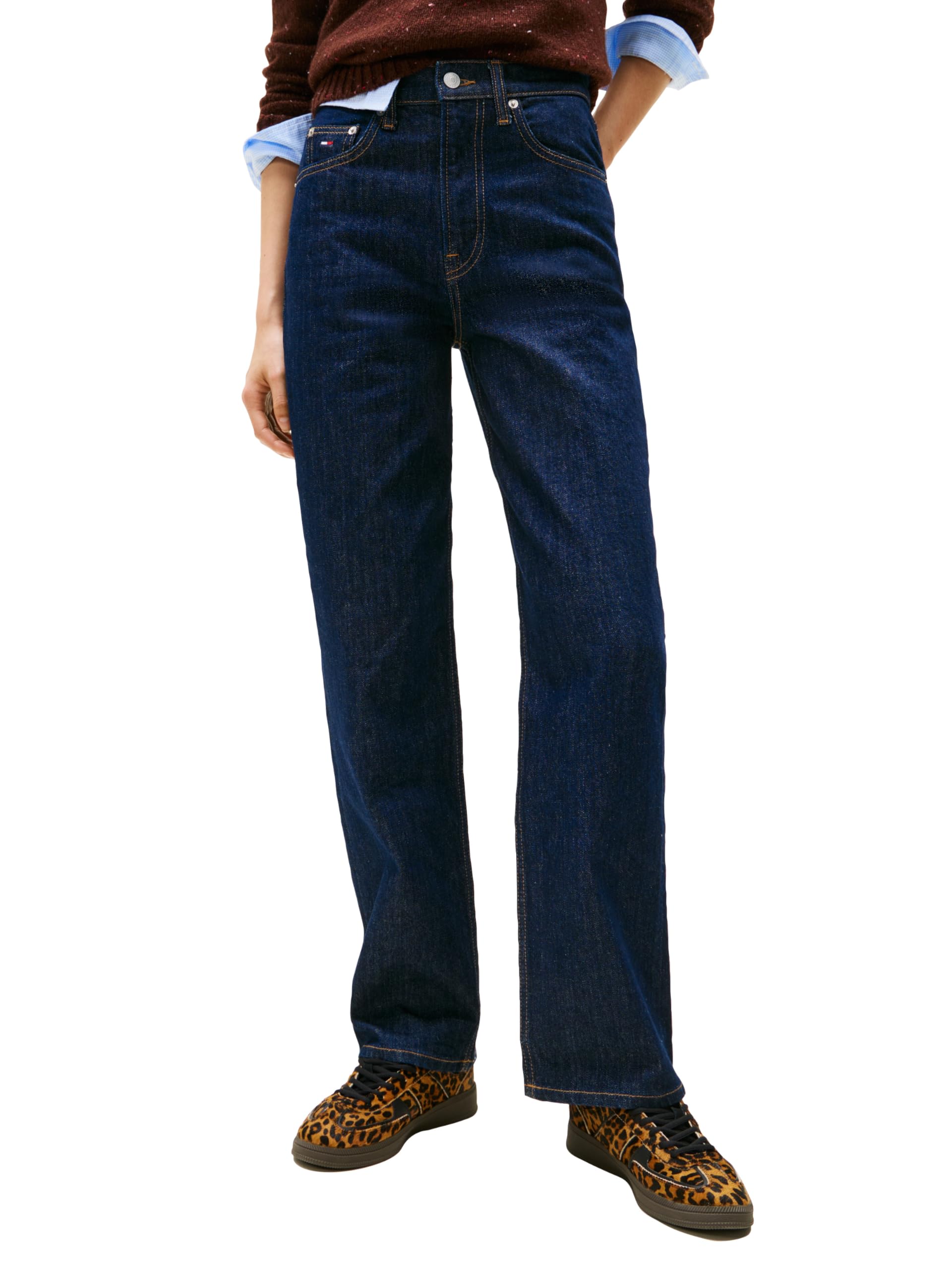Tommy Jeans Women’s Layla High Rise Slim Straight Jeans, DEEP Denim Dark 32×30