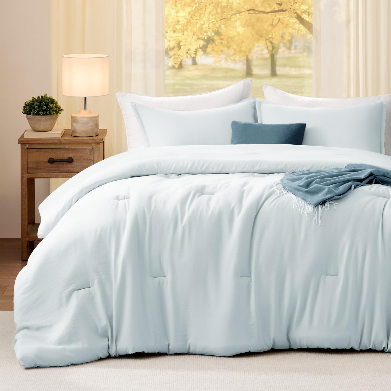Photo 1 of Quataly Oversized Queen Comforter Sets SkyBlue,3PCS Soft Lightweight Breathable Bedding Comforter Sets for All Season, Queen XL(98''×98'' Comforter & 2 Pillowcases)