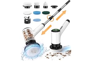 LXLU Electric Spin Scrubber, Cordless Cleaning Brush, Bathroom Shower Scrubber with 7 Replaceable Brush Heads, 2 Adjustable Speeds, Extension Handle, IPX7 Waterproof for Tub Tile Floor Car-2