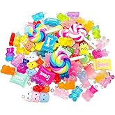 Bulk Assorted Candy Pendant,Grandient 3D Gummy bear Charms for Jewelry Necklace Earrings Bracelet Art Craft Project Making (70pcs with hole)