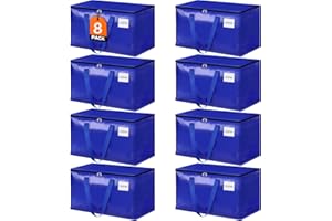 HomeHacks Moving Bags, 8-Pack Heavy Duty with Strong Zippers and Handles Collapsible Moving Supplies, Storage Totes for Packing & Moving Storing 93L-8 Pack (Blue)