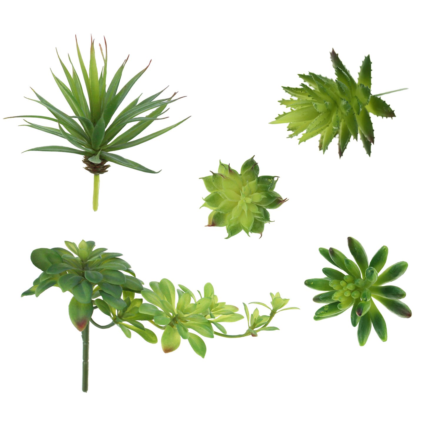 LJY 5 Pcs Artificial Succulent Plants Set in Pots - 1 Large Agave Sword Leaf and 4 Mini Fake Cactus, Small Ornaments for Shelves, Bathroom, Desk and Kitchen Decor, Realistic Faux Greenery