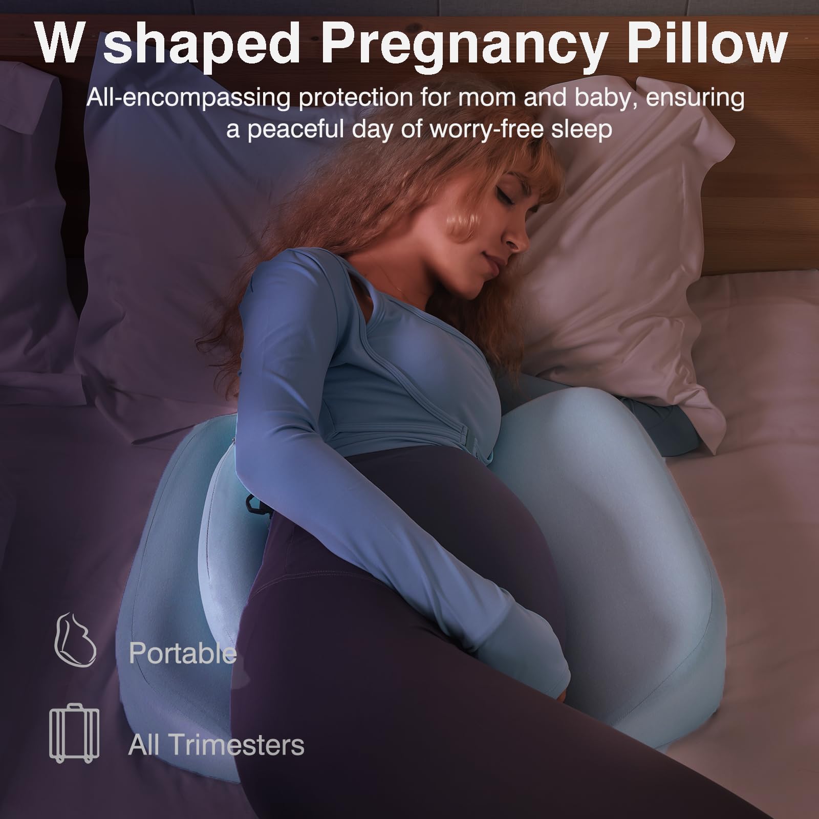 Memory Foam Pregnancy Wedge Pillows for Sleeping, Upgraded Maternity Pillow for Side Sleeper, Pregnancy Body Pillow for Pregnant Women Support for Back, Belly, HIPS, Detachable Pillow Cover (Blue)