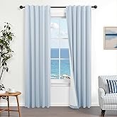 Light Blue Blackout Curtains 84 Inch Length for Bedroom,Baby Sky Blue Linen Black Out Back Tab Pleated Coastal Curtains 84 Inches Long for Living Room Nursery Girls Kids Room Set 2 Panels