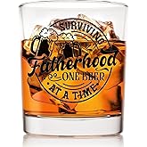 Voatok Dad Whiskey Glasses 10 oz, Funny Dad Gifts for Father's Day from Kids, Surviving Father Hood One Beer at a Time Old Fashioned Rocks Glasses for Men Drinking Scotch Bourbon Cocktail Liquor Vodka