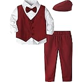 A&J DESIGN Toddler 4-Piece Formal Suits Baby Boy Gentleman Outfit with Dress Shirt, Bow Tie, Vest, Pants and Flat Hat