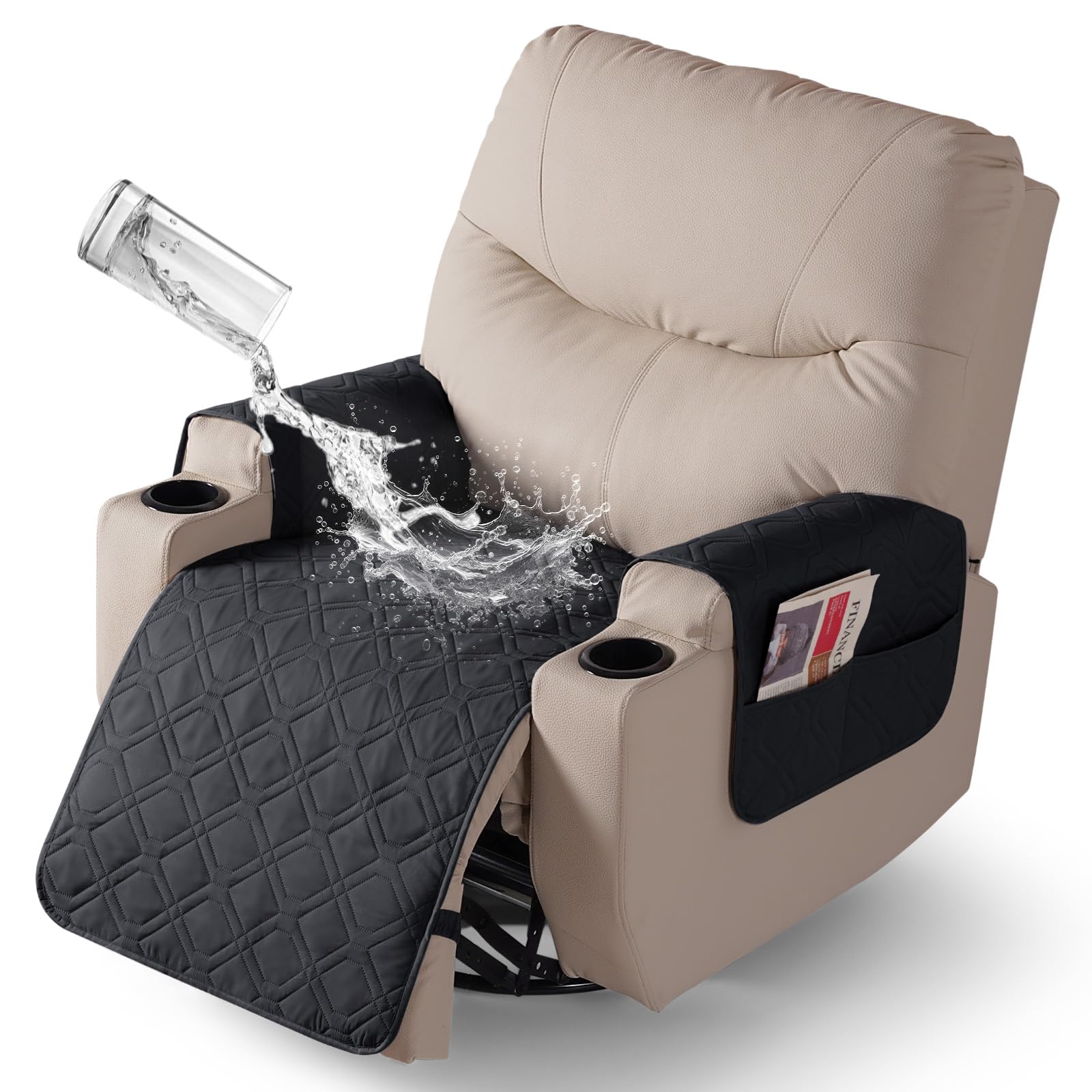 Photo 1 of VANSOFY Recliner Chair Covers 100% Waterproof Seat Cover with Arm Reclining Cover Non-Slip Recliner Chair Covers Furniture Protector Washable Slipcover with Pocket for Pets, Dogs(Black, 22")