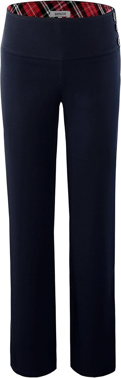 Bienzoe Girl's School Uniforms High Tech Durable Adjust Waist Pants: Clothing