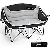 KingCamp Double Camping Chair, Oversized 660lbs Heavy Duty Loveseat for Adults Portable Folding XL 2 Person Couch Padded Comfortable Two Seat with Cup Holder for Outdoor Lawn Backyard, Black/Grey