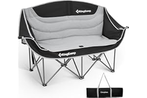 KingCamp Double Camping Chair, Oversized 660lbs Heavy Duty Loveseat for Adults Portable Folding XL 2 Person Couch Padded Comfortable Two Seat with Cup Holder for Outdoor Lawn Backyard, Black/Grey