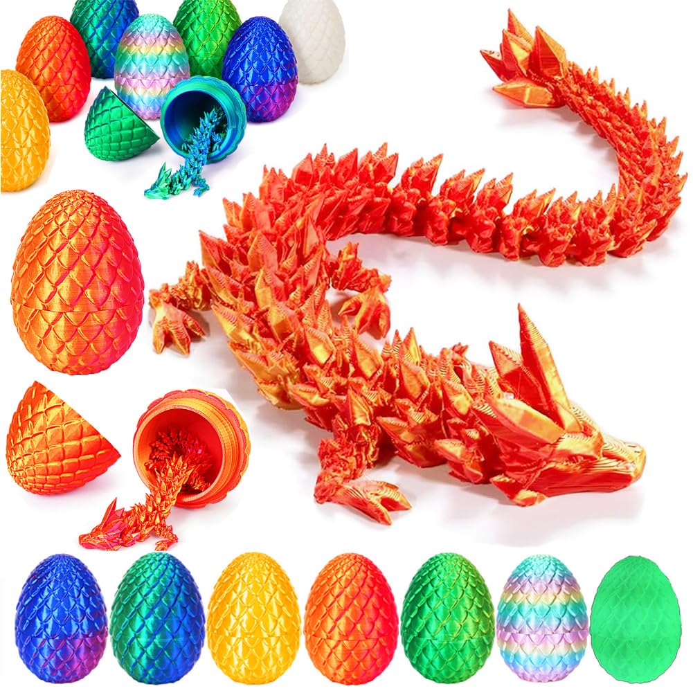 Photo 1 of YILCER 3D Printed Dragon Egg, Mystery Crystal Dragon Egg Fidget Toys Surprise, Articulated Crystal Dragon Eggs with Dragon Inside (Laser Red)