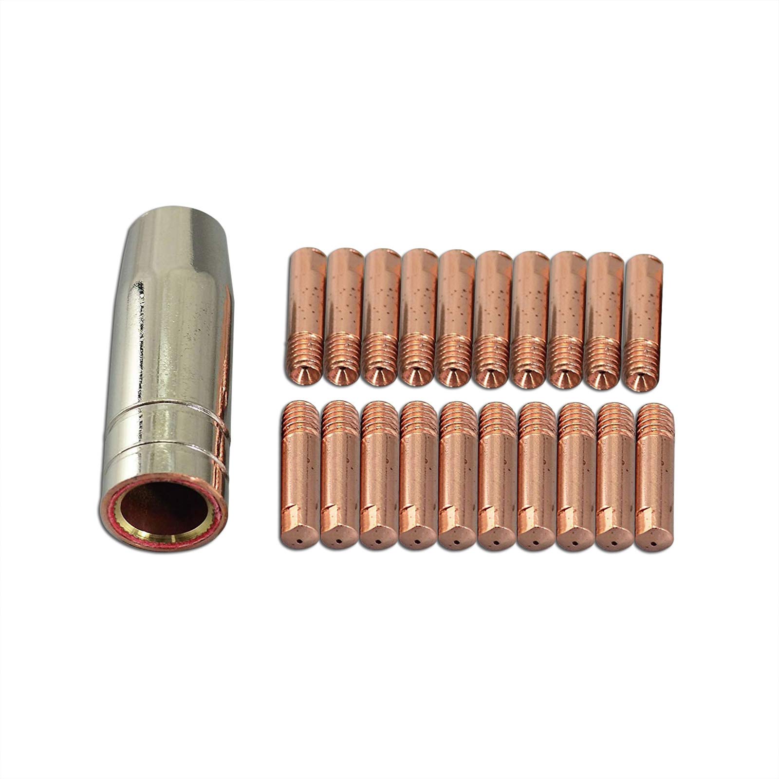 RIVERWELD MIG MAG Contact Tips M6 0.6mm 140.0008 Conical Gas Nozzle 145.0075 1.20mm Copper Shroud Assort Size kit for 15AK MB15 Co2 Welding Torch 21pcs