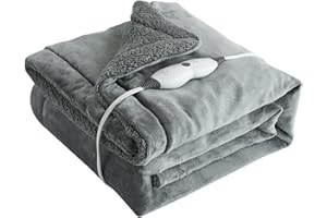 Drewin Heated Weighted Blanket, Sherpa Fleece Electric Throw Blanket 15 lbs for Adult, Fast Heating, Weighted Blankets Twin Size with 4 Heating Levels 2 Hours Timer Auto Off, 48 x 72 inches, Grey