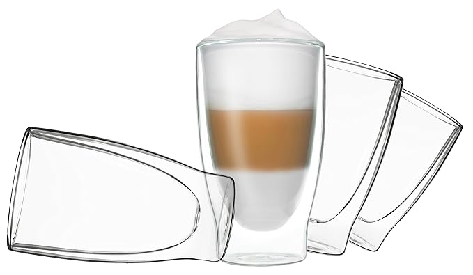 DUOS 4X 400ml doppelwandige Gläser Cocktail Thermogläser - Set mit Schwebe-Effekt, auch für Latte Macchiato, Cappuchino, Tee,