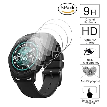 Guran [5-Unidades] Protector de Pantalla Vidrio Cristal Templado para Ticwatch 2 Smartwatch Cristal Vidrio Templado Film (9H, 2.5D Edge, 0.3mm)