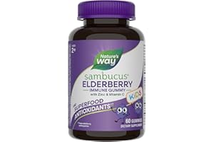 Nature's Way Sambucus Elderberry Immune Gummies for Kids, Immune Support Gummies*, with Black Elderberry Extract, Vitamin C and Zinc, 60 Gummies (Packaging May Vary)