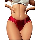SHENHE Women's Lace Trim Bikini Underwear Satin Mid Rise High Cut Silky Panty Underwear