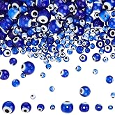 PH PandaHall 390 Pcs 4 Size Blue Evil Eye Glass Beads Round Evil Eye Beads 4/6/8/10mm Evil Eye Lampwork Glass Beads Handmade Lampwork Evil Eye Charms for Bracelets Necklace Earrings Jewelry Making