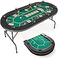 Giantex 72" Poker Table Foldable, 8 Player Folding Card Board Game Table w/ 8 Cup Holders, Casino-Grade Felt Surface, Portable Oval Texas Holdem Poker Tables for Blackjack Casino, No Assembly Required