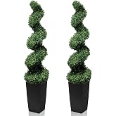 Mavis's Diary 5FT Artificial Spiral Topiary Trees, Set of 2 UV Resistant Faux Boxwood Plants in Square Planter, Indoor Outdoor Fake Shrubs for Front Porch, Entryway, Patio, Home Decor