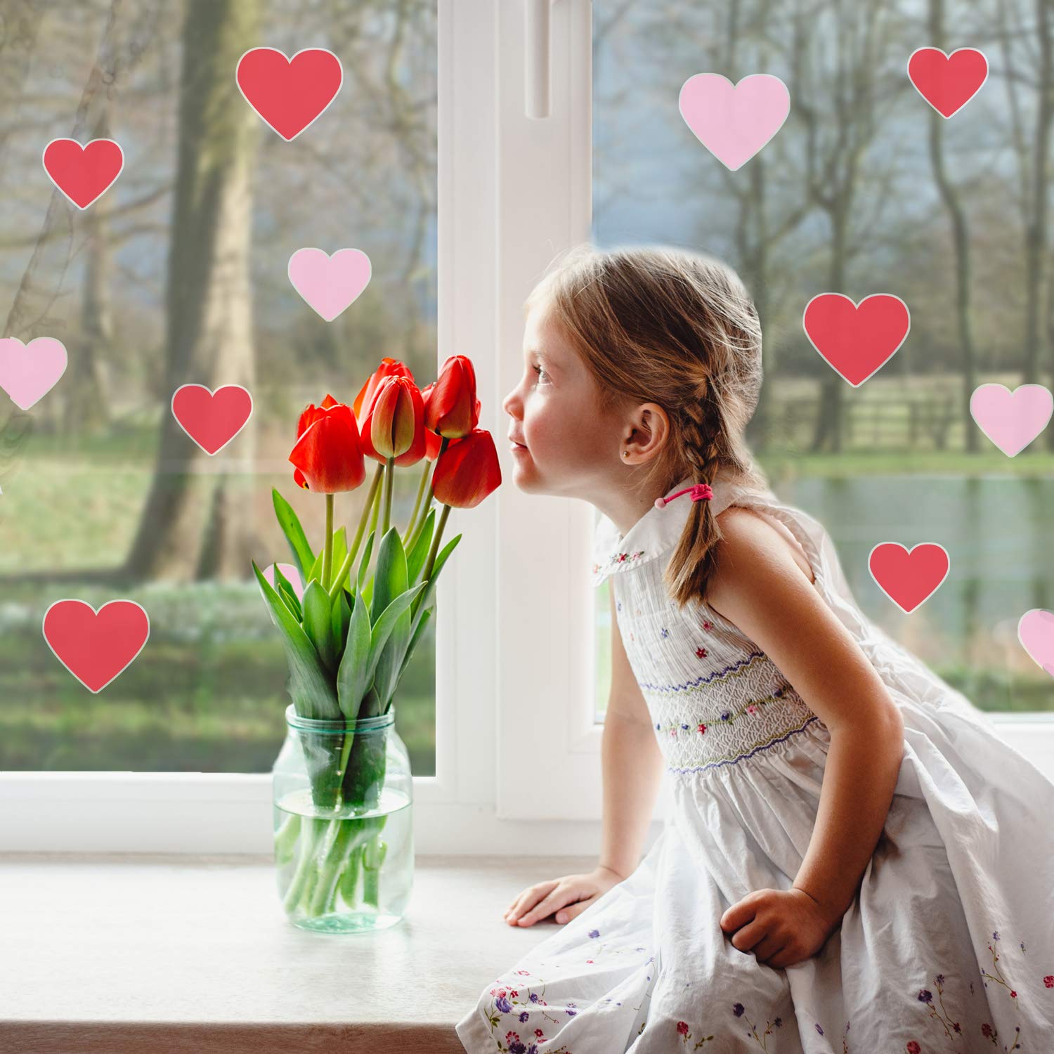 Pink and Red Heart Window Stickers Valentines Day Window Decorations Repositionable Reuseable Cleanly Removable 20 Heart Window Stickers Made in the UK