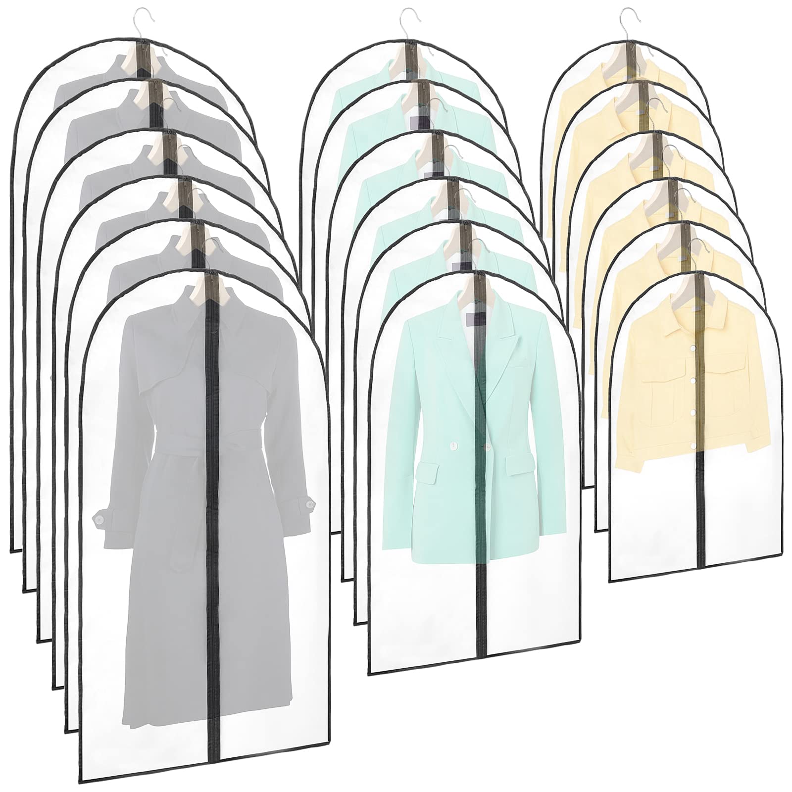 MUKLEI 18 Pack 3 Sizes Clothes Covers Protector Bags with Zip, Dress Covers Garment Bags, Dustproof Suit Storage Bags for Suit Dress Storage, Travel, 60x80cm,60x100cm,60x120cm