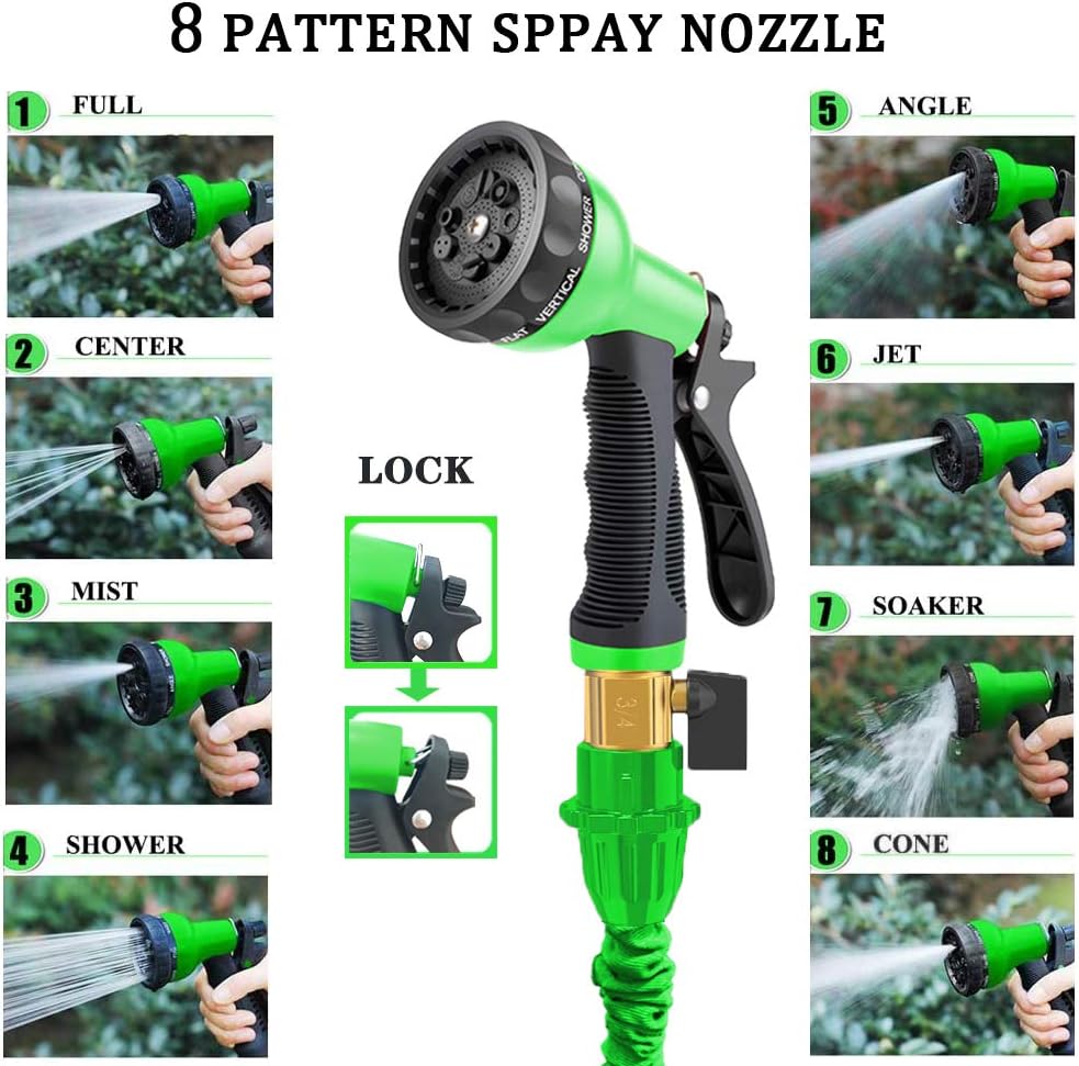 Liwiner Expandable Garden Hose Pipe - Lightweight, Durable& Felxible -Bonus 8 Function Spray Gun/Hose Hanger/Storage Bag/Brass Fittings, Best Choice for Watering and Washing (100FT-Green) : Garden & Outdoor