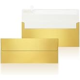 YooNotee 100 Count #10 Gold Metallic Business Envelopes, 80 lb, 4 1/8" x 9 1/2" Metallic Business Letter Size Envelopes, Peel & Press Square Flap, Printable for Professional Mailing and Office Use