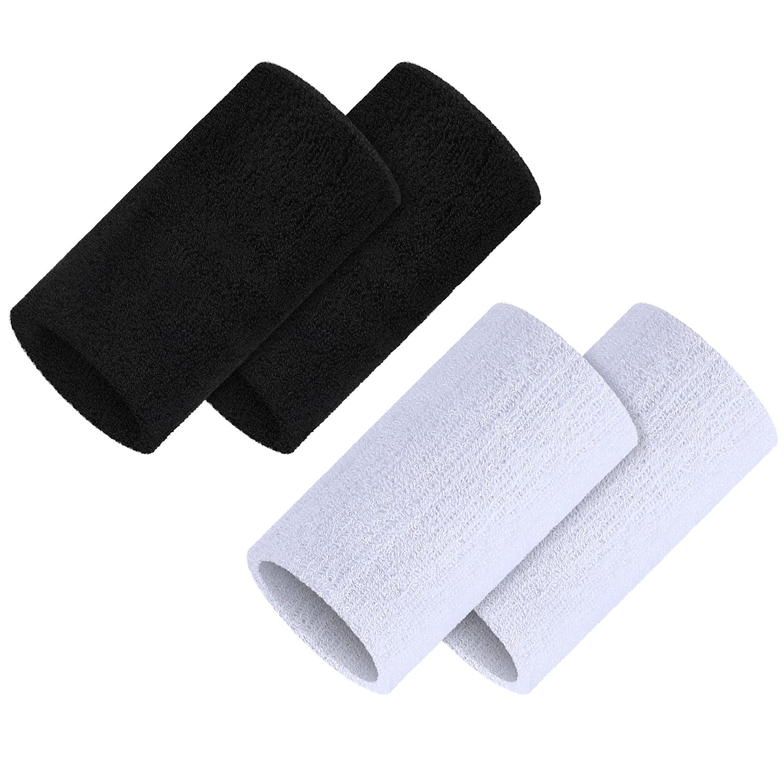 4 Pieces/ 2 Pairs Sports Wristbands 5.9 Inches Wrist Sweatbands Elastic Athletic Wrist Bands Breathable Cloth Wrist Sweat Bands for Men Women Sports Working Out (Black, White)
