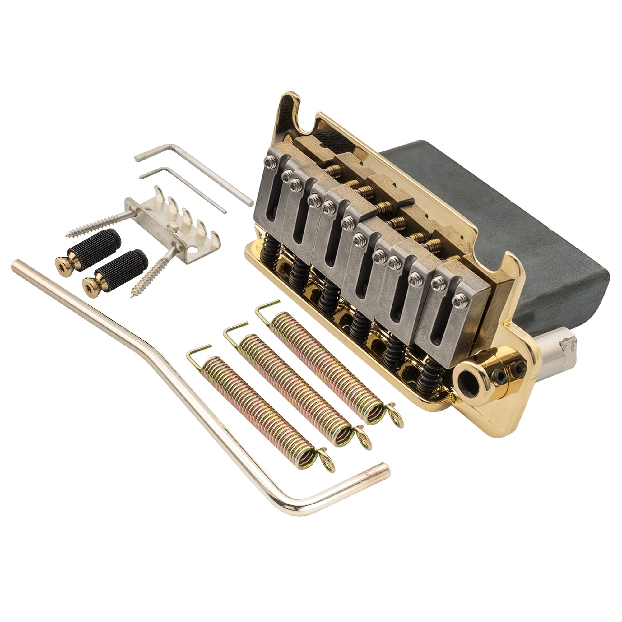 Musiclily Pro 52.5mm 2 Point Tremolo Bridge Steel Saddles Steel Block for American Strat Style Electric Guitar, Gold