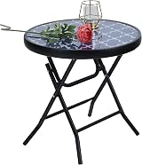PHI VILLA Folding Side Table - Blue Small Round Patio Coffee Table