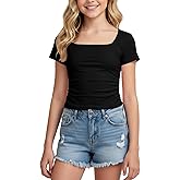 PATPAT Girls Short Sleeve Shirts Slim Fit Scoop Neck Basic Tees Summer Casual Clothes Base Layer Tops for Girl 5-16 Years
