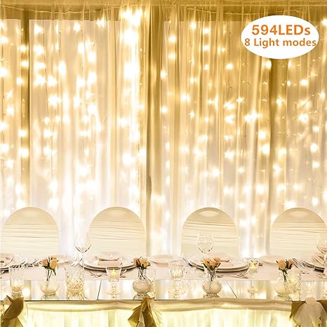 Lighting EVER LE Lichterkette, LED Lichterkettenvorhang 594 LEDs, 8 Modi 3m x 6m Sternen LED Lichterketten, Lichternetz, Ster