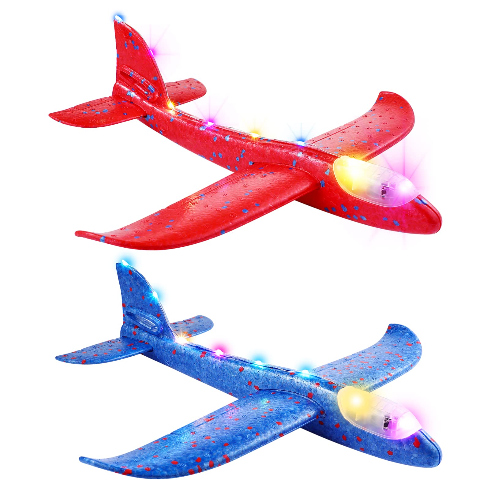 TOYANDONA 2 Pack Foam Airplane Toys, Large Throwing Foam Plane, LED Light Glider, Flashing Glider, Flying Toys for Kids, Outdoor Toy Birthday Party Favors