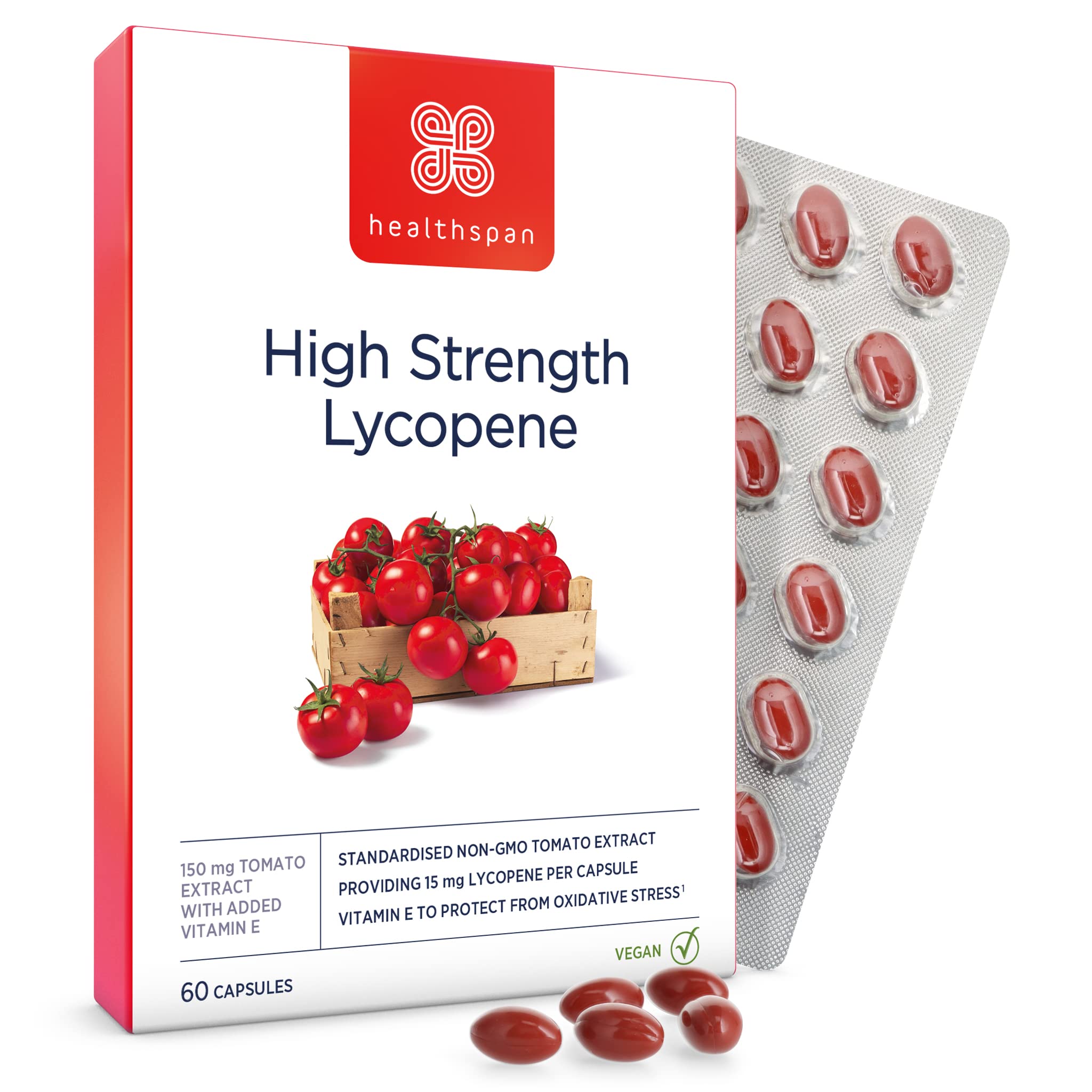Healthspan Lycopene Men's Health 15mg (60 Capsules) | High Strength Formula for Men | 150mg Tomato Extract Providing 15mg Lycopene | with Zinc, Selenium & Vitamin E | Vegan