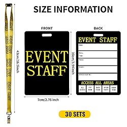 30 Pack Yellow Event Staff Lanyards with PVC Pass