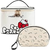 Vimanllie Travel Makeup Bag Large Cosmetic Bags with Brush Holder,Beige 2PCS Portable Cosmetic Case for Women,Portable Toiletry Bag for Girls