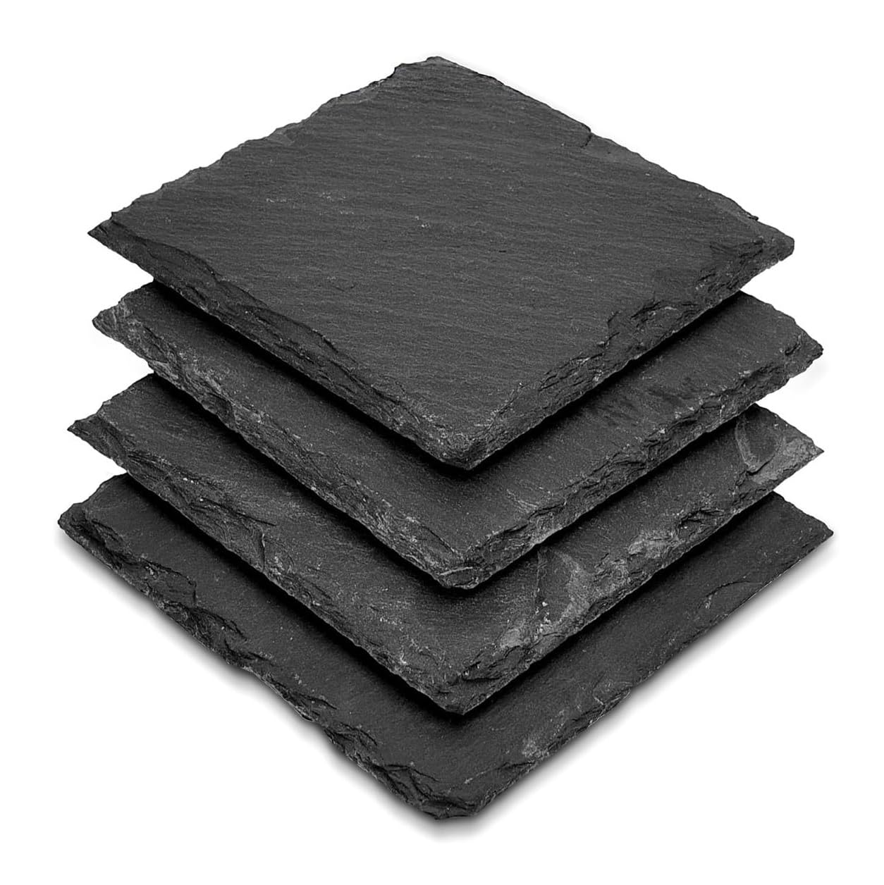 apollo THE HOUSEWARES BRAND Slate Coaster Set 4 Square, 100% Natural Slate, Anti-Scratch Foam Feet, Great Gift Idea, Size: 10x10x1cm, Black