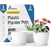 White 6-Inch Plant Pots with Drainage & Saucers 3 Pack, Indoor & Outdoor Planters for Houseplants, Herbs, and Flowers, Durabl