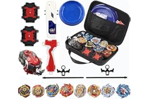 OWENKELNG Bey Burst Gyro Toy Set with Arena Great Birthday Gift for Boys Children Kids 6 8 + Metal Fusion Attack Top Grip Blade Set with Battling Game Storage Box 8 Top Burst Gyros 3 two-way launcher 2 Handles