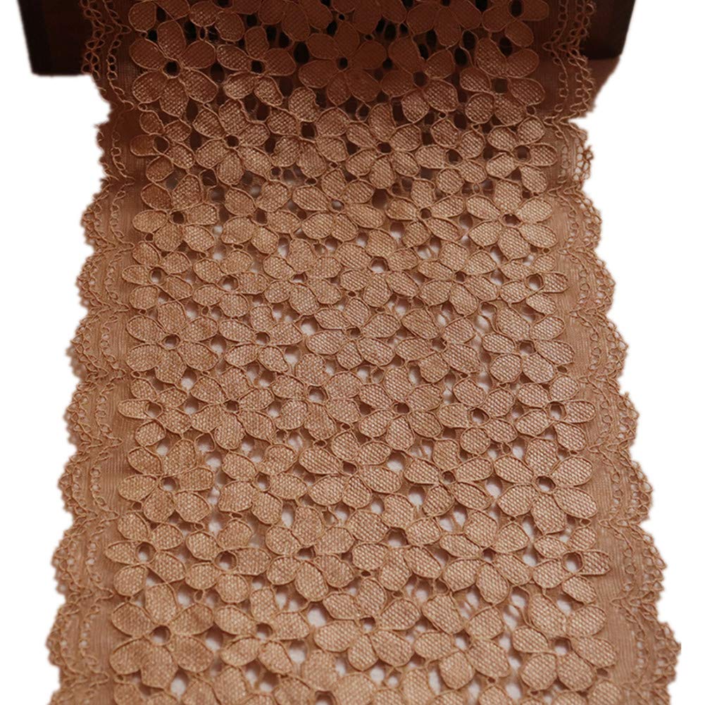 5 Yards Forget-me-not Floral Lace Ribbon Stretchy Embroidered Tulle Lace Trimming Fabric Width 18cm for Hair Accessories Sewing Crafts Wedding Party Decorations (Chocolate)