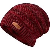 OMECHY Beanie for Men Women Thick Warm Fluffy Lined Knit Winter Hat Slouch Chunky Stretch Plain Cuff Toboggan Cap
