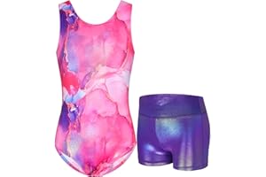 Nokecina Gymnastics Leotards for Girls Sparkly Tumbling Bodysuits with Shorts Athletic Activewear Sleeveless Dance Outfit