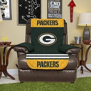 NFL Green Bay Packers Recliner Reversible Furniture Protector with Elastic Straps, 80-inches by 65-inches