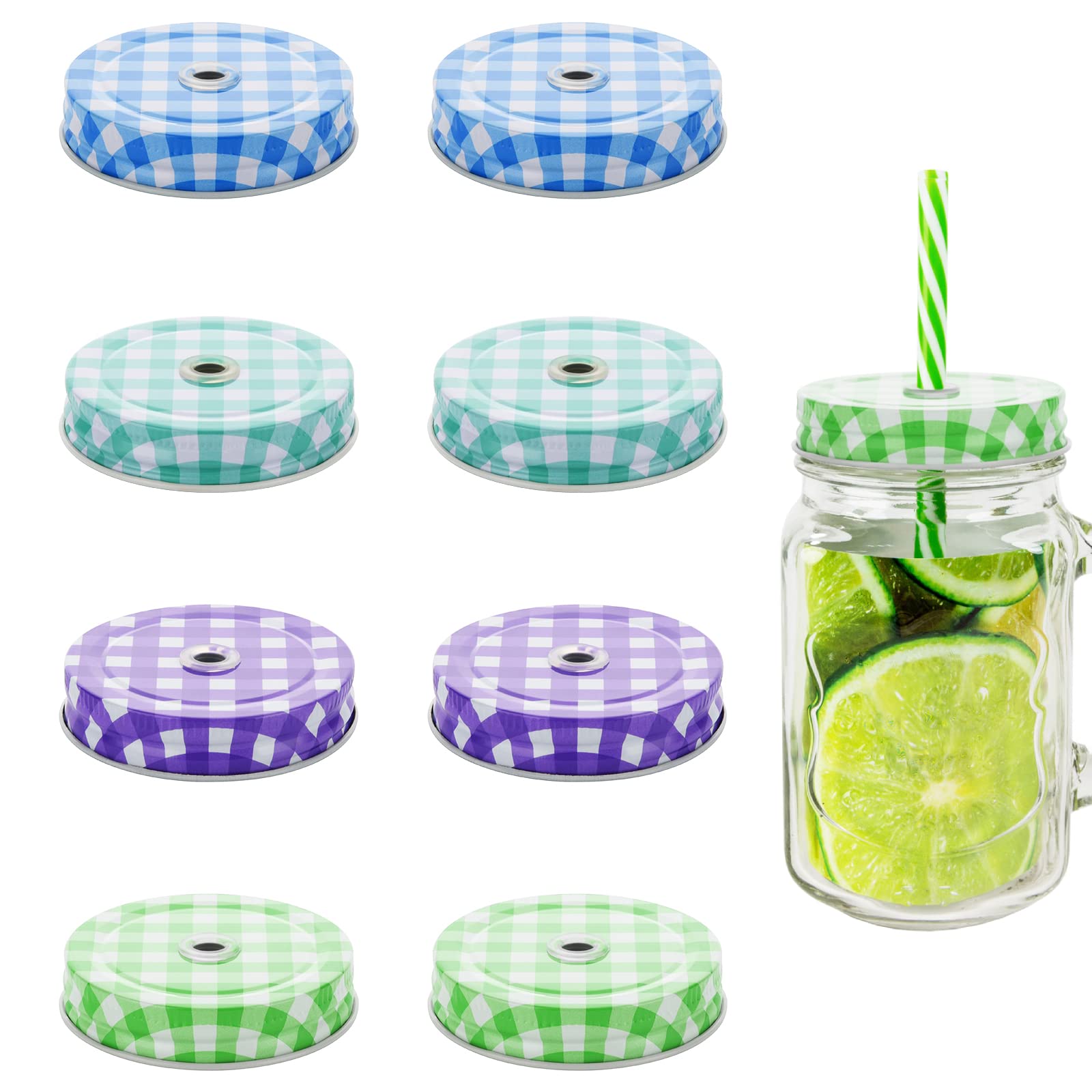 Cosmos Decorative Mason Jar Lids with Straw Hole, Pack of 8, Multicolor, Metal, Screw Top, Canning & Drinking Jars