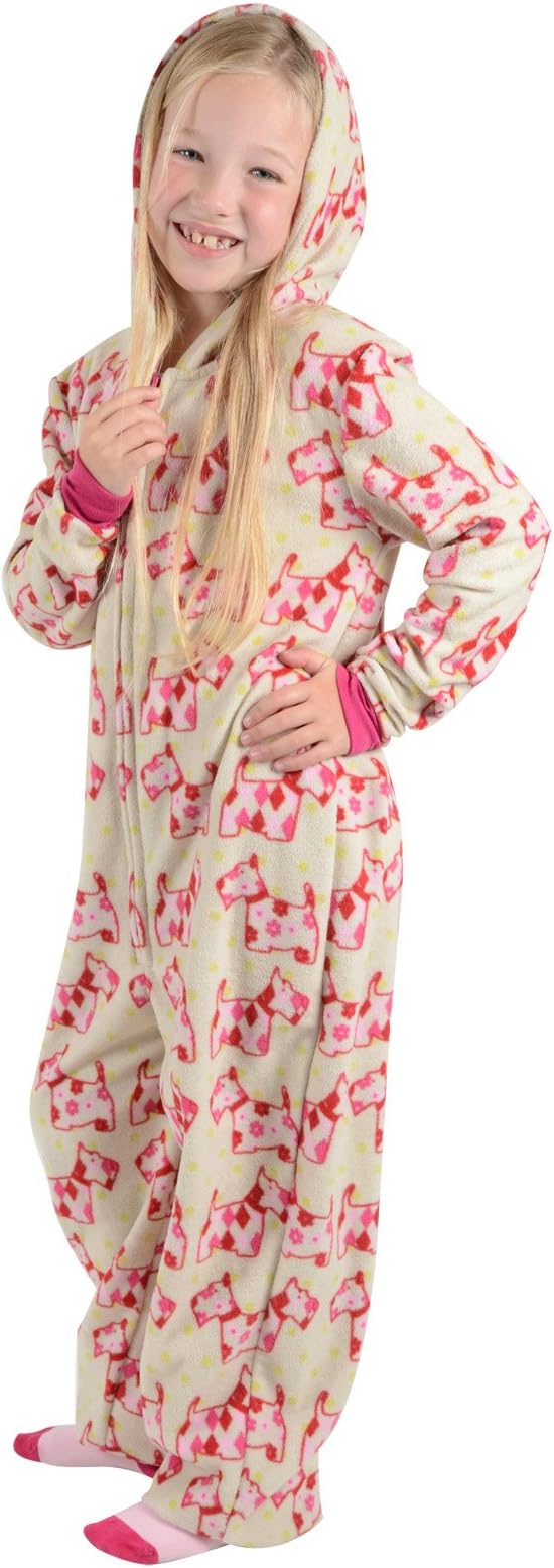 Girls Hooded Fleece All in One Piece Pyjamas Jump Sleep Suit Onesie PJ Nightwear