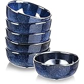vicrays Ceramic Cereal Bowls - 26 Ounce Porcelain Soup Salad Rice Dessert Cream Set - Chip Resistant Dishwasher Microwave Safe - Set of 6 (Blue)